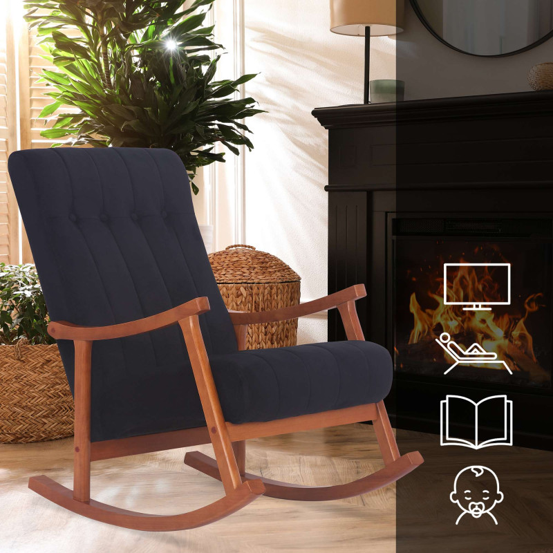 Sillón mecedora de terciopelo Saltillo nogal/negro